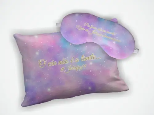 Lembrança Kit Almofada 18x28cm+mascara Dormir Galáxia Rosa