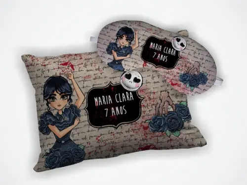 Kit Almofada 18x28cm+ Mascara de Dormir Wandinha