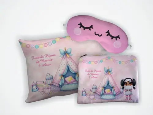 Kit Almofada 18x28cm + Mascara + Nécessaire Festa do Pijama