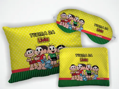 Kit Almofada 18x28cm + Mascara + Nécessaire Turma da Monica