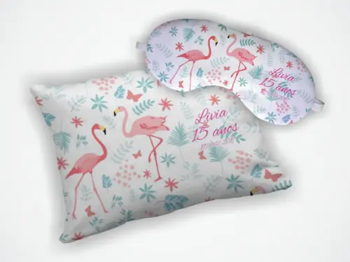 Kit Almofada 18x28cm + Mascara de Dormir Flamingo