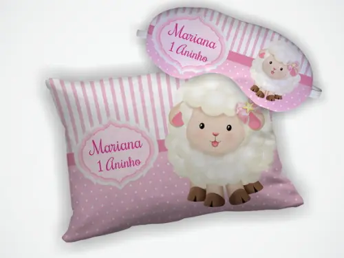 Kit Almofada 18x28cm + Mascara de Dormir Ovelha