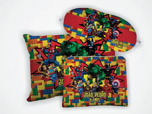 Kit Almofada 18x28 + Mascara + Nécessaire Lego Herois