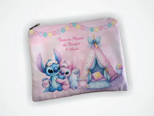 Lembrancinha Necessaire 19x13cm Festa Pijama Stitch e Angel