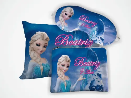 Kit Mini Almofada 18x28 + Mascara + Necessaire Frozen