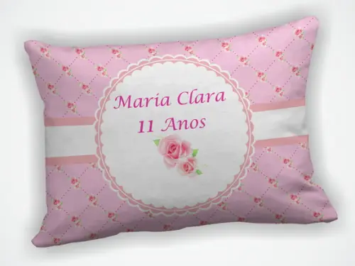 Lembrancinha Mini Almofada 18x28cm Personalizada Floral Rosa