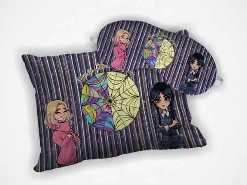 Kit Almofada 18x28cm + Mascara de Dormir Wandinha