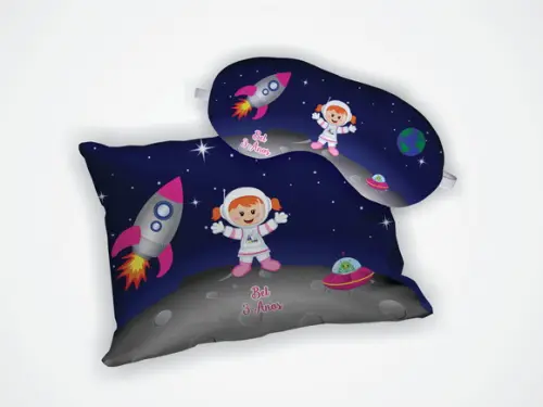 Kit Almofada 18x28cm + Mascara de Dormir Astronauta