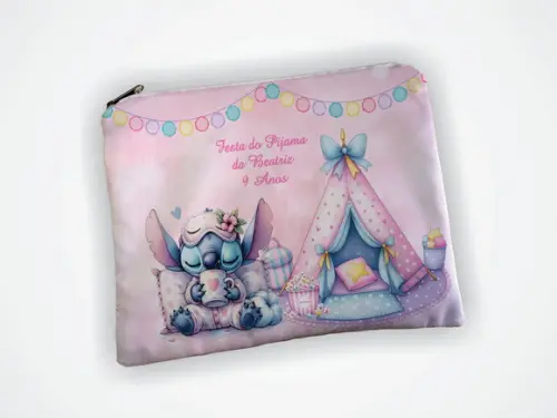 Lembrancinha Necessaire 19x13cm Festa Pijama Stitch e Angel