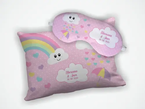Kit Almofada 18x28cm + Mascara de Dormir Chuva de Amor