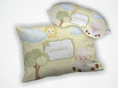 Kit Almofada 18x28cm + Mascara de Dormir Ovelha