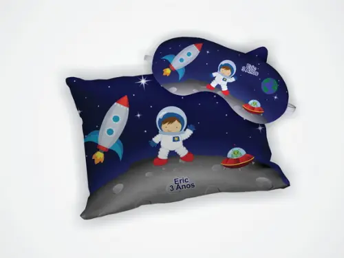 Kit Almofada 18x28cm + Mascara de Dormir Astronauta