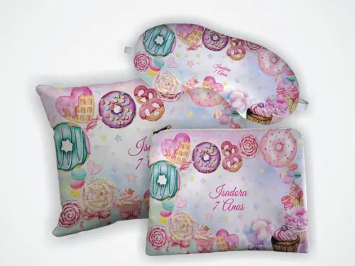 Kit Almofada 18x28 +mascara + Nécessaire Doces