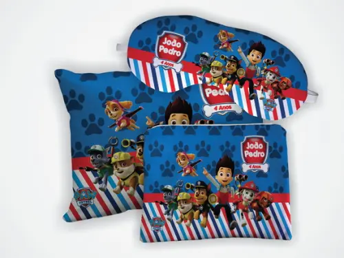 Kit Mini Almofada 18x28 +mascara +necessaire Patrulha Canina