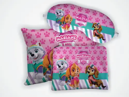 Kit Mini Almofada 18x28 +mascara +necessaire Patrulha Canina