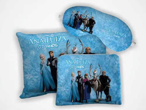 Kit Mini Almofada 18x28 + Mascara + Necessaire Frozen