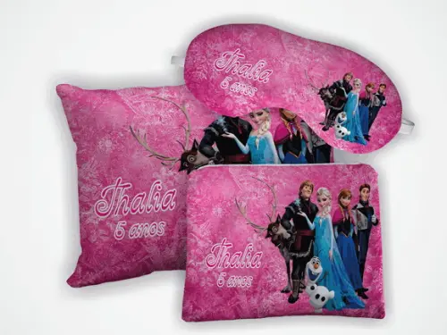 Kit Mini Almofada 18x28 + Mascara + Necessaire Frozen