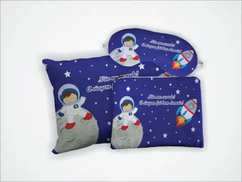 Kit Almofada 18x28 + Mascara + Nécessaire Astronauta