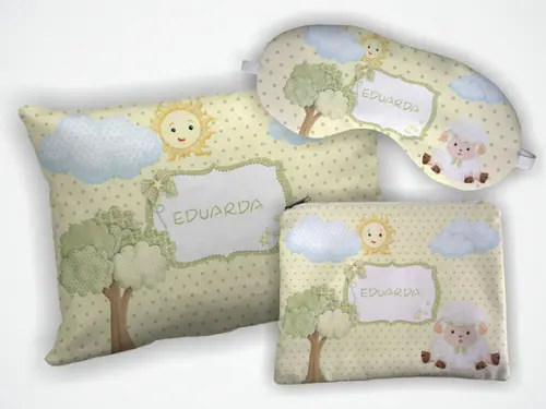 Kit Almofada 18x28cm+ Mascara + Nécessaire Ovelha