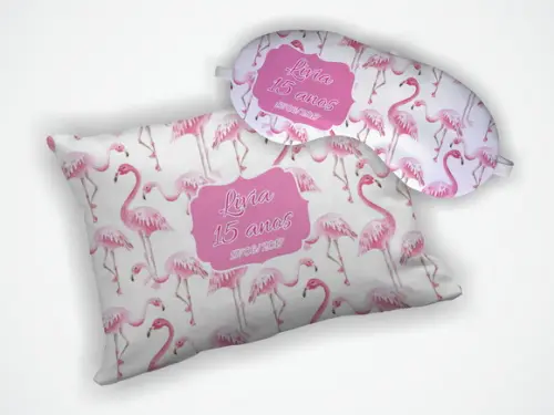 Kit Almofada 18x28cm + Mascara de Dormir Flamingo