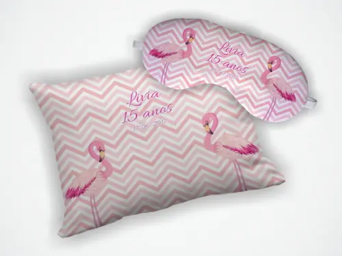 Kit Almofada 18x28cm + Mascara de Dormir Flamingo