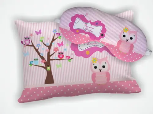 Kit Almofada 18x28cm + Mascara de Dormir Coruja