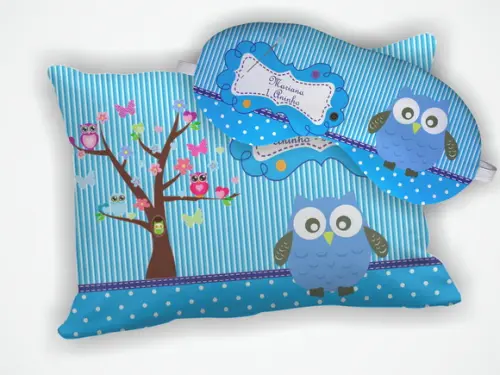Kit Almofada 18x28cm + Mascara de Dormir Coruja