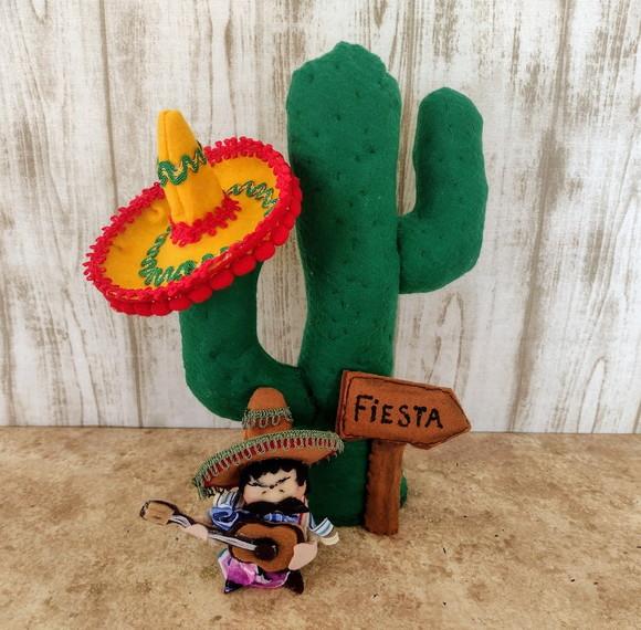 Combo Mexicano, Cacto, Sombrero, Placa e Mini Mexicano