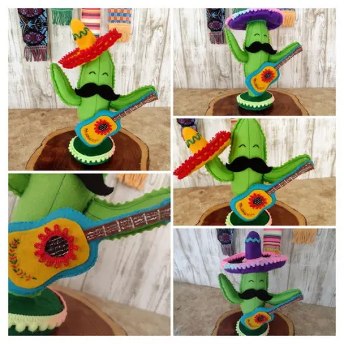 Cacto Mexicano com Guitarra e Sombreiro