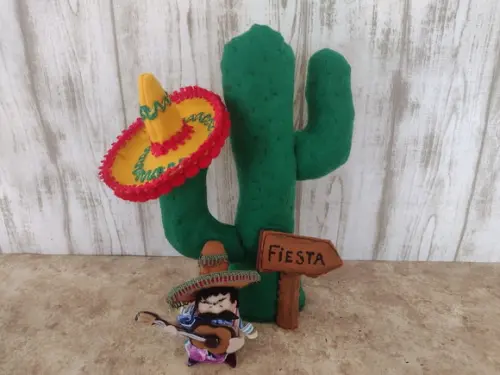 Combo Mexicano, Cacto, Sombrero, Placa e Mini Mexicano