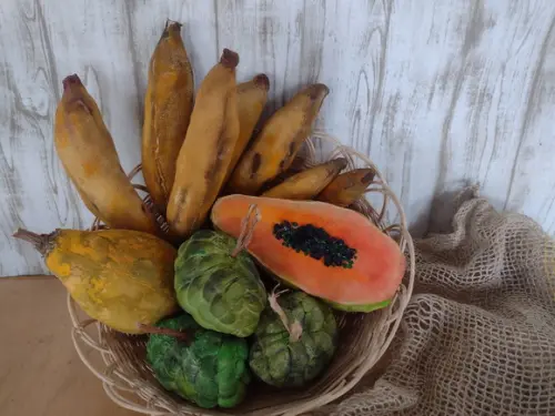 Cesta rústica com Frutas de tecido