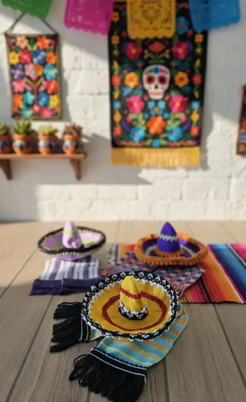 Poncho e Sombrero Garrafas Festa Mexicana Kit 03 Unidades