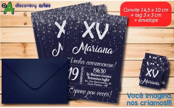 Convite Aniversário 15 Anos Azul Marinho