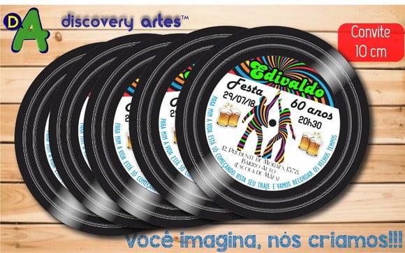 Convite Disco Anos 60 (10 cm Diâmetro)