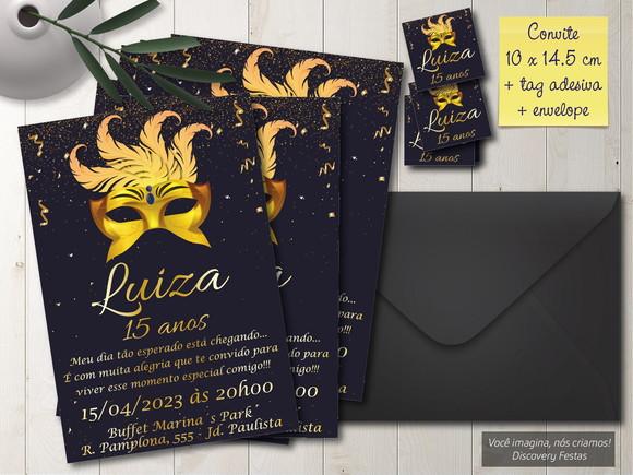 Convite Dourado Baile de Máscaras 15 Anos