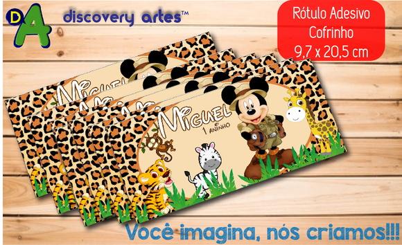 Rótulo Adesivo Cofrinho Mickey Safari
