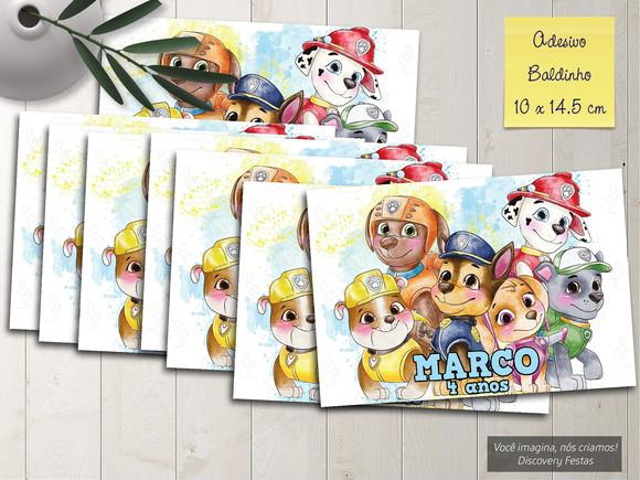 Rótulo Adesivo Baldinho Patrulha Canina Aquarela