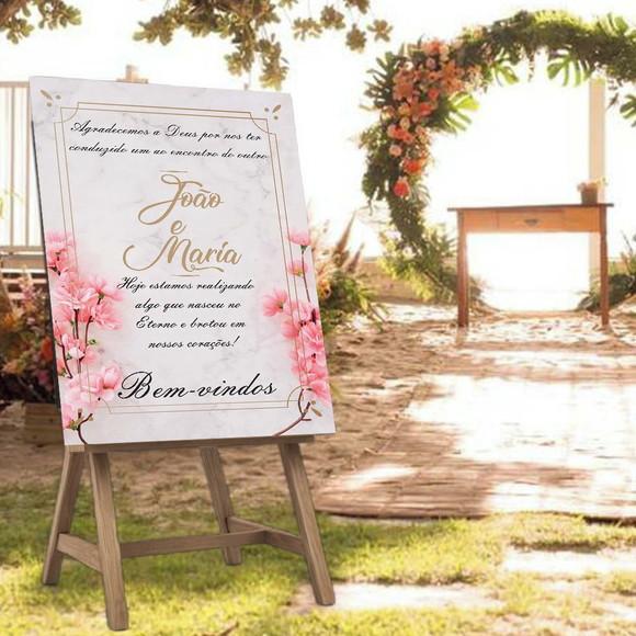 Placa de Recepção Bem-vindos Casamento Floral