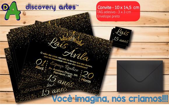 Convite Debutante Preto com Dourado