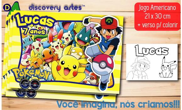 Jogo Americano Infantil Pokemon (descartável - Tamanho A4)