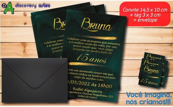 Convite 15 Anos Verde com Dourado
