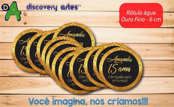 Rótulo Adesivo Água Ouro Fino Preto com Dourado