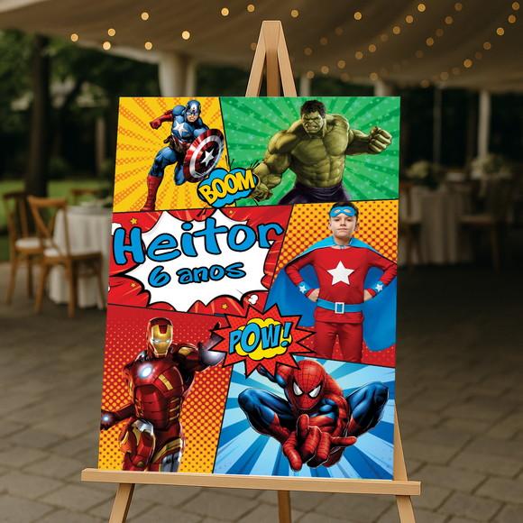 Placa de Recepção Super Herois com Foto da Criança