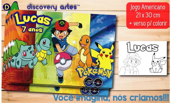 Jogo Americano Infantil Pokemon (descartável - Tamanho A4)