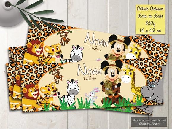 Rótulo Adesivo Lata de Leite 800g Mickey Safari