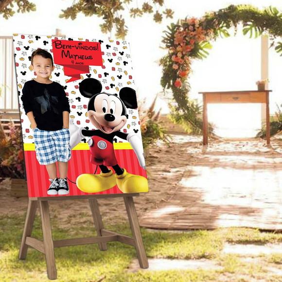Placa de Boas Vindas Mickey com Foto da Criança