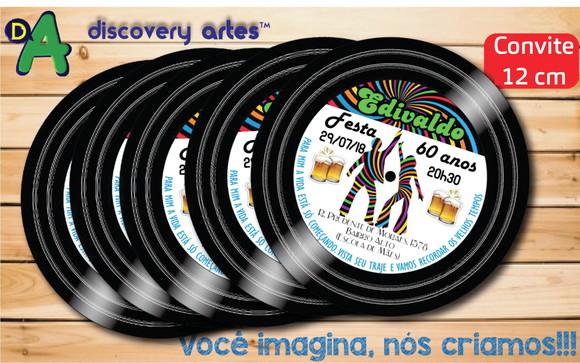 Convite Disco Anos 60 (12 cm Diâmetro)