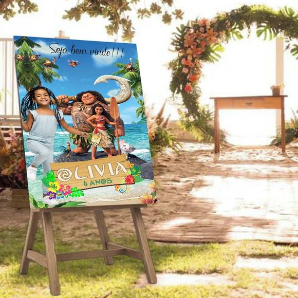 Placa de Recepção Moana com Foto da Criança