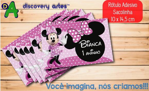 Rótulo Adesivo Sacola Minnie Rosa