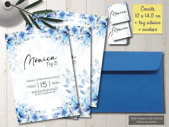 Convite Aniversário 15 Anos Floral Azul